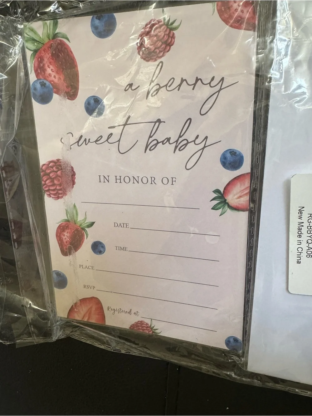 Amazon Cream Berry Baby Shower Invitation Set with Red & Blue Fruit Accents